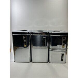 Lincoln Beautyware 1950s Vintage Chrome Kitchen Canisters MCM Clean Miss Matched